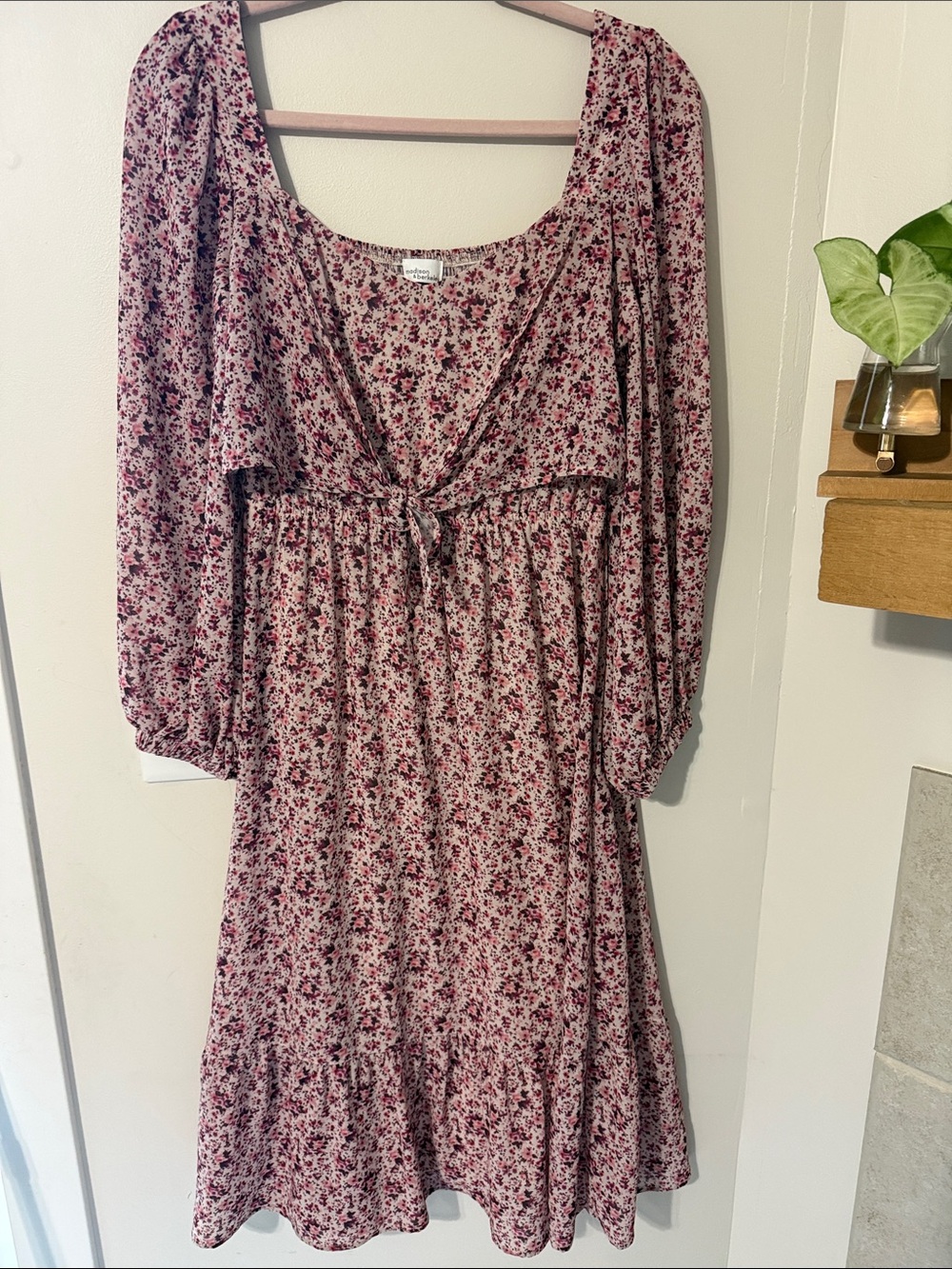 Madison & Berkeley Dusty Rose Floral Tie-Front Midi Dress
